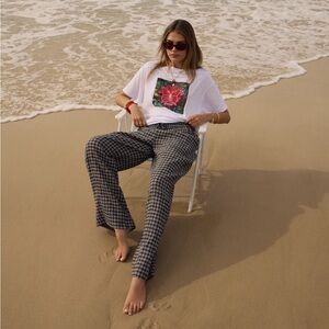 Afends Asta Seersucker Wide Leg Pant in Steel Check